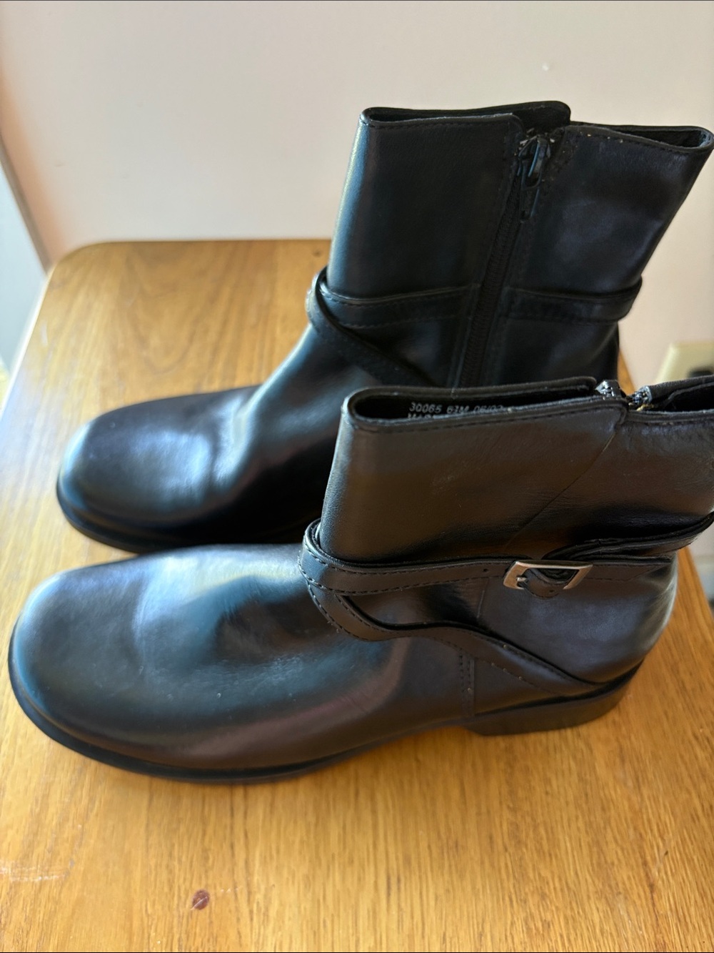 Clarks Black Leather Ankle Booties with Side Buckle